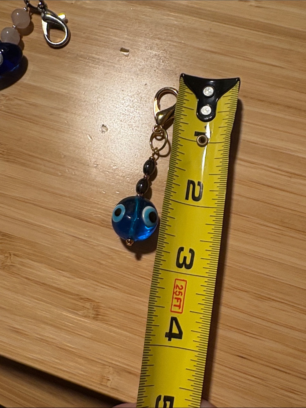 Hand Crafted Hematite Blue Evil Eye Glass Bead Keychain Charm - Picture 4 of 5